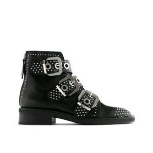 Zara Studded low heeled leather ankle boots with buckles